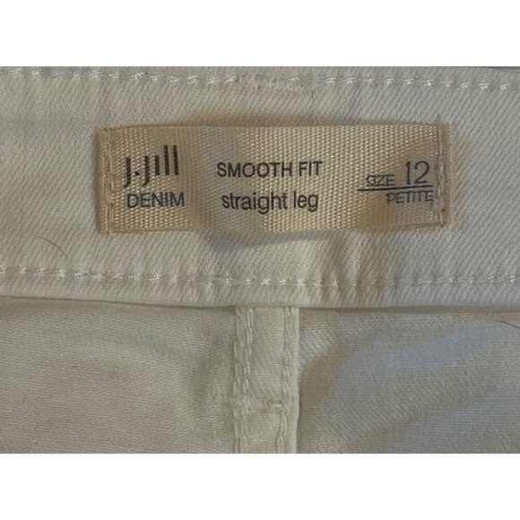 J Jill Womens White Denim Pants Smooth Fit Straight Leg Size 12 Petite 5 Pockets - Picture 3 of 8